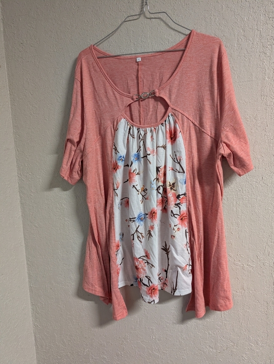 Tops - Floral Tunic Top 3xl Pink Coral Cottagecore Boho Festival Keyhole Fairy